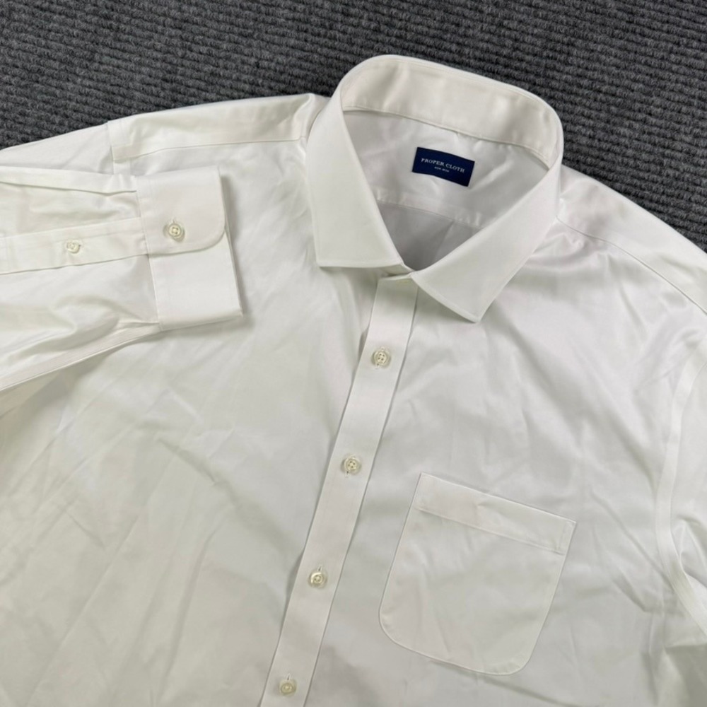 Proper Cloth White Non-Iron Dress Shirt Men 19.3-31.5 Cotton Twill Spread Collar
